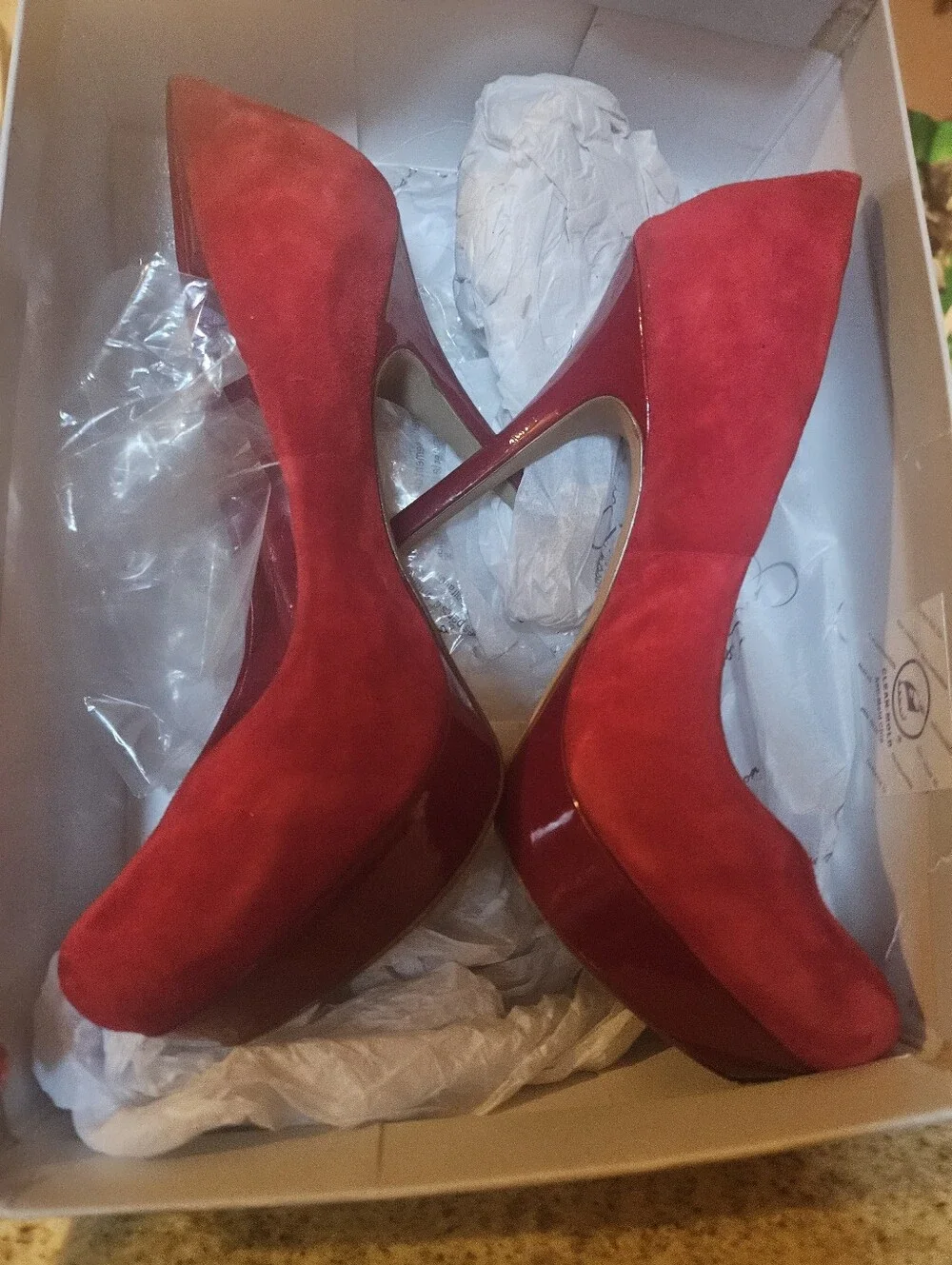 Red Suede Platform High Heels - Women